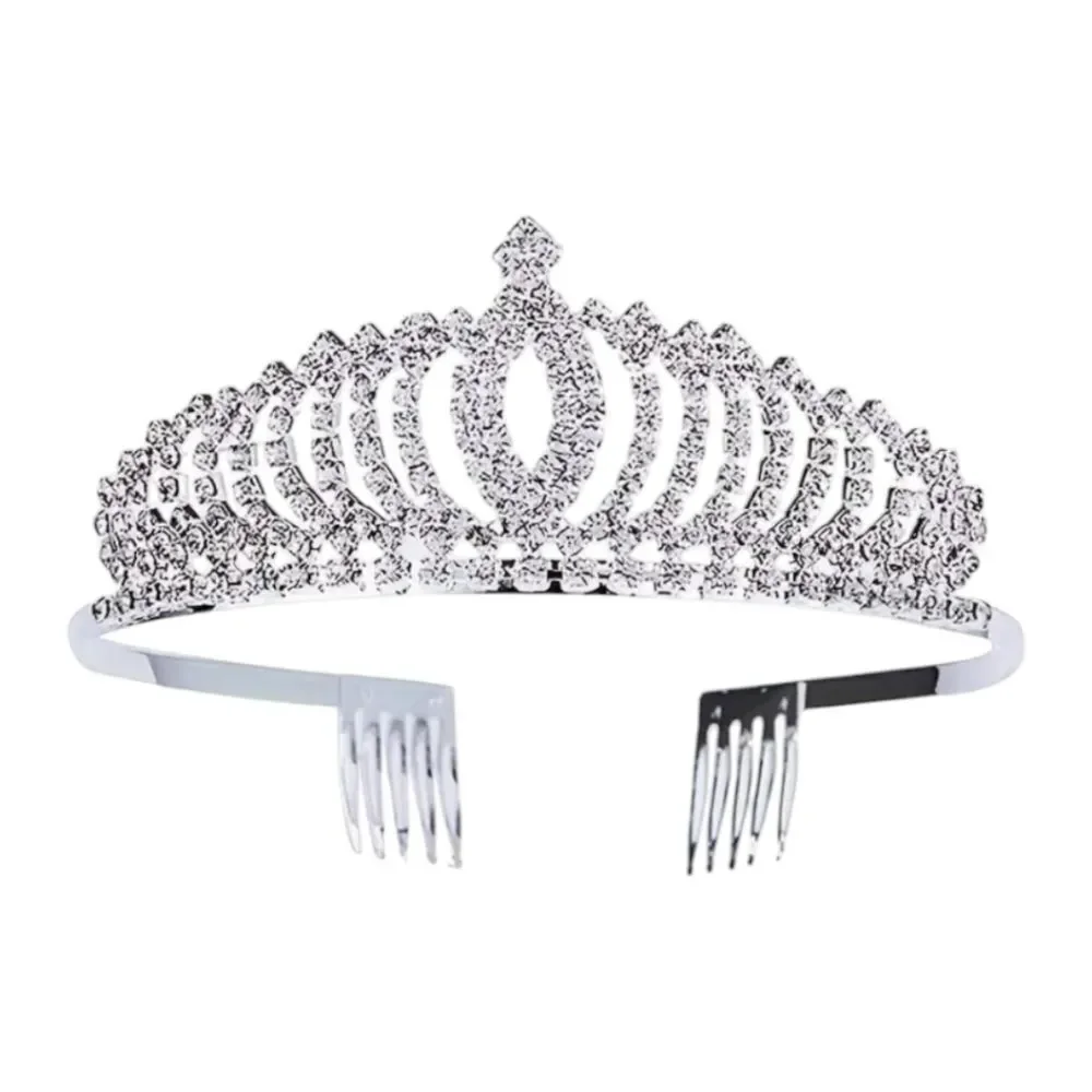 Silver Rhinestone Princess Tiara Crown Bridal Pageant Quinceañera Sweet 16 Party